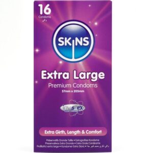 SKINS - PRESERVATIVOS EXTRA GRANDE PREMIUM PACOTE COM 16