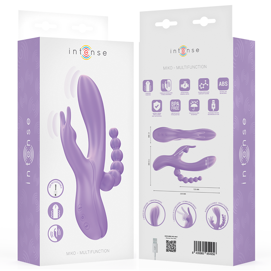INTENSE - MIKO TRIPLO VIBRADOR COELHO & ESTIMULADOR & ANAL 7 VIBRAÇÕES ROXO - Image 8